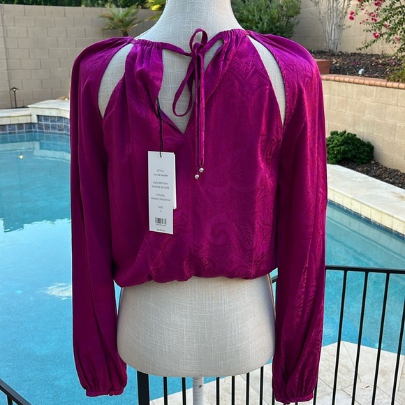 VERONICA BEARD NWT SIONNE PAISLEY BLOUSE - BRIGHT MAGENTA SILK BLEND - Size 0 - Picture 5 of 11